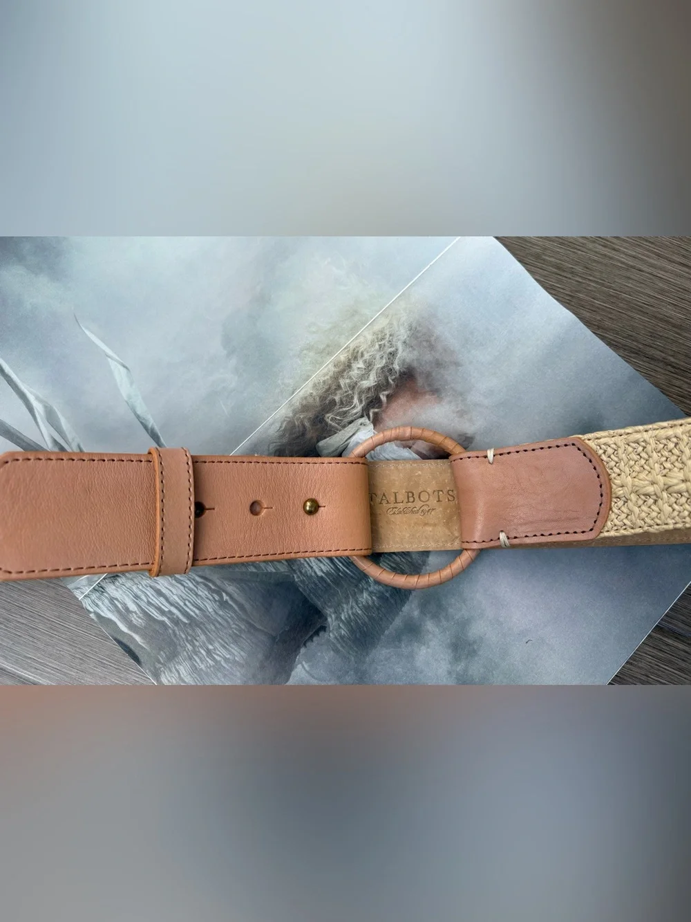 Talbots Leather & Raffia Natural Neutral Belt Size L